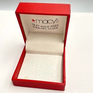 VTG Macys Empty Red Jewelry Box 18KT Gold Over Sterling Silver Presentation Case
